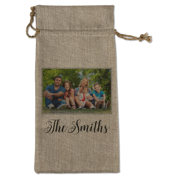 Family Photo and Name Large Burlap Gift Bags - Front