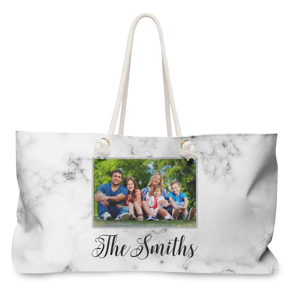 Custom Family Photo and Name Large Tote Bag with Rope Handles