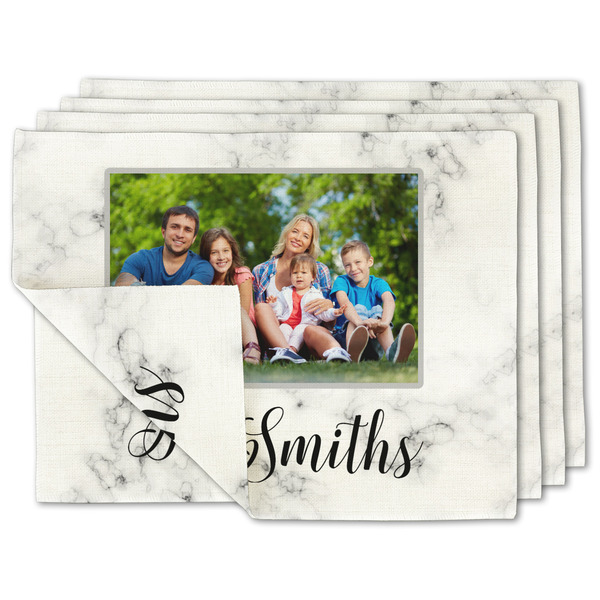 Custom Family Photo and Name Double-Sided Linen Placemat - Set of 4