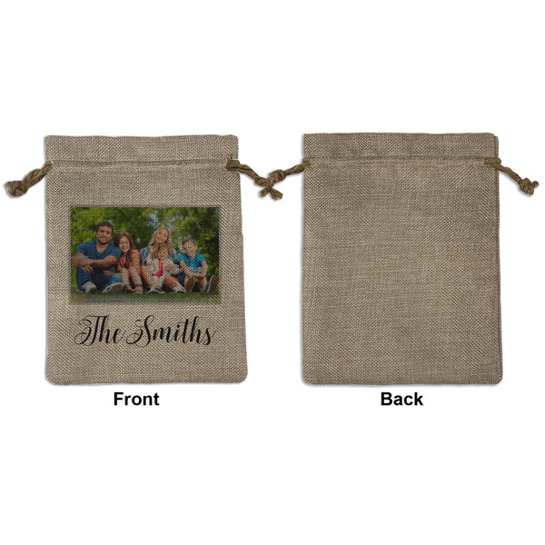Family Photo and Name Medium Burlap Gift Bag - Front Approval