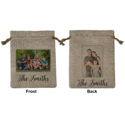 Family Photo and Name Burlap Gift Bag - Medium -Double-Sided