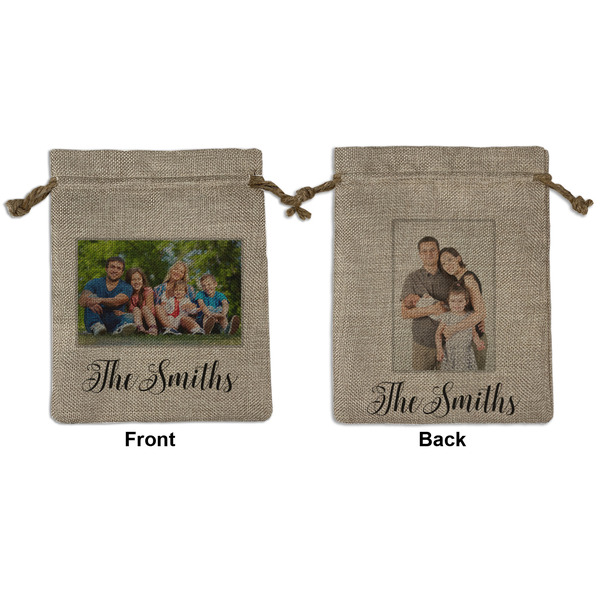 Custom Family Photo and Name Burlap Gift Bag - Medium -Double-Sided