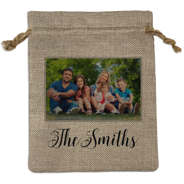 Custom Family Photo and Name Burlap Gift Bag