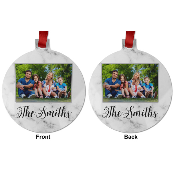 Family Photo and Name Metal Ball Ornament - Front and Back