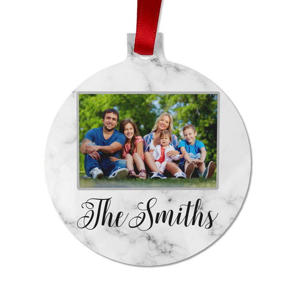 Custom Family Photo and Name Metal Ball Ornament - Double-Sided
