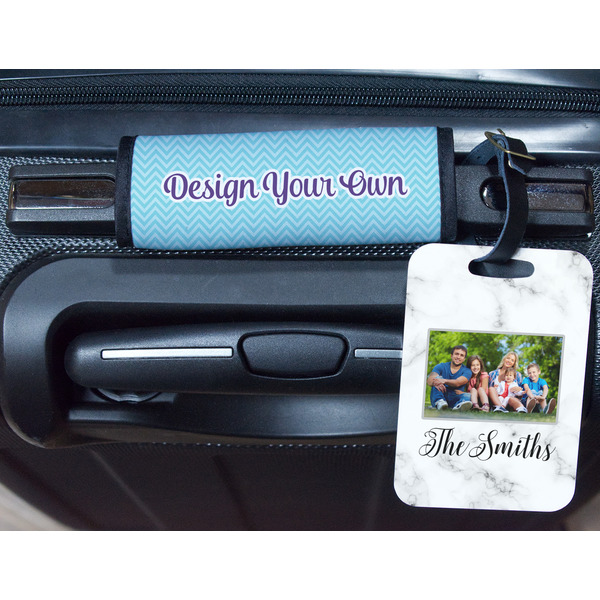 Family Photo and Name Metal Luggage Tag & Handle Wrap - In Context