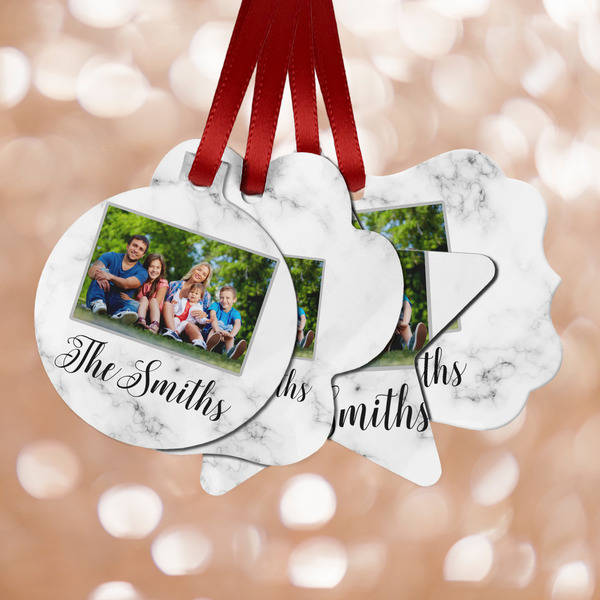 Custom Family Photo and Name Metal Ornaments - Double-Sided