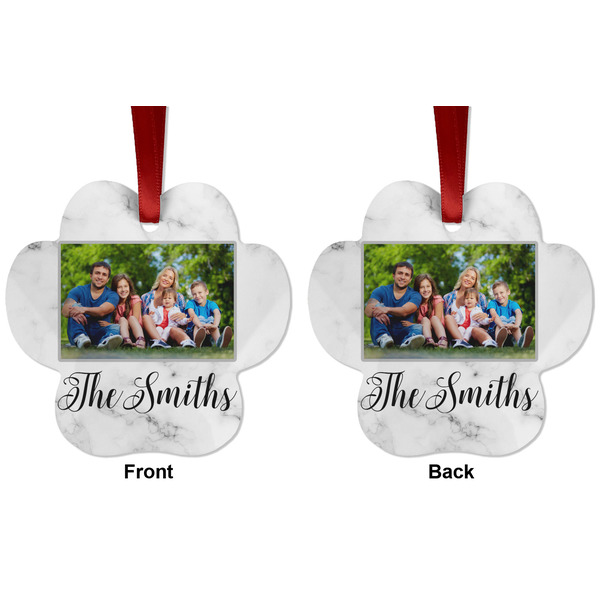 Family Photo and Name Metal Paw Ornament - Front and Back