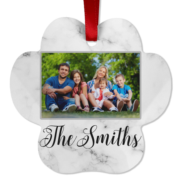 Custom Family Photo and Name Metal Paw Ornament - Double-Sided