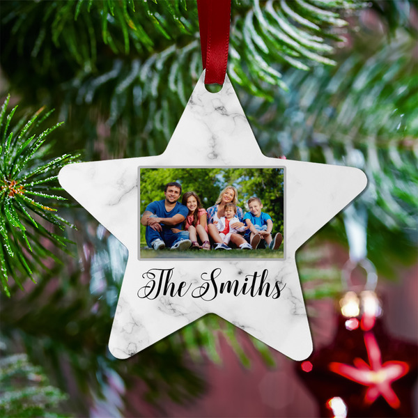 Family Photo and Name Metal Star Ornament - Lifestyle