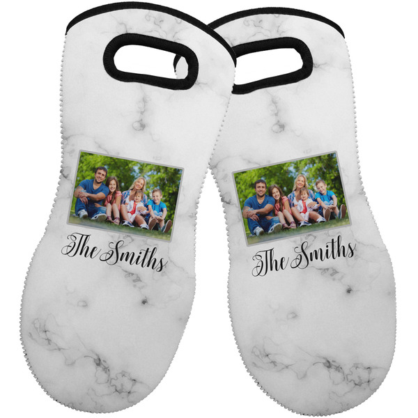 Family Photo and Name Neoprene Oven Mitt -Set of 2 - Front