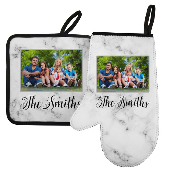 Custom Family Photo and Name Left Oven Mitt & Pot Holder Set