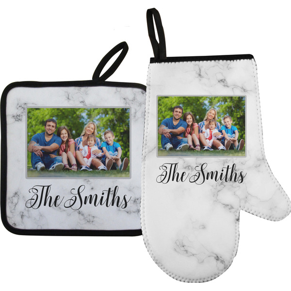 Custom Family Photo and Name Right Oven Mitt & Pot Holder Set