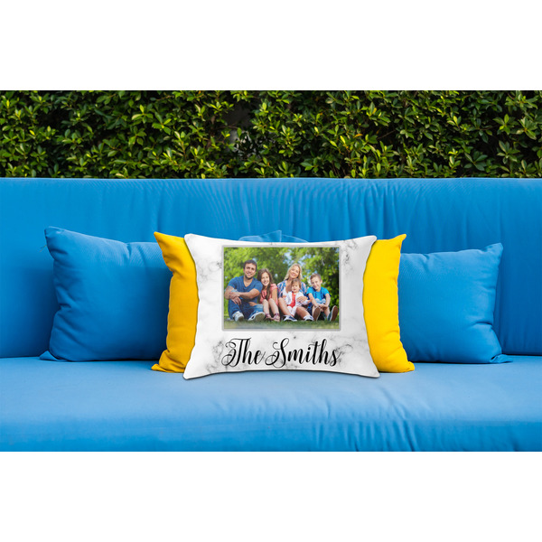 Family Photo and Name Outdoor Throw Pillow  - LIFESTYLE (Rectangular - 20x14)