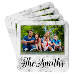 Family Photo and Name Square Paper Coasters