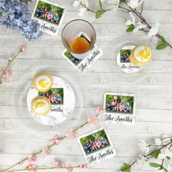 Family Photo and Name Paper Coasters - In Context