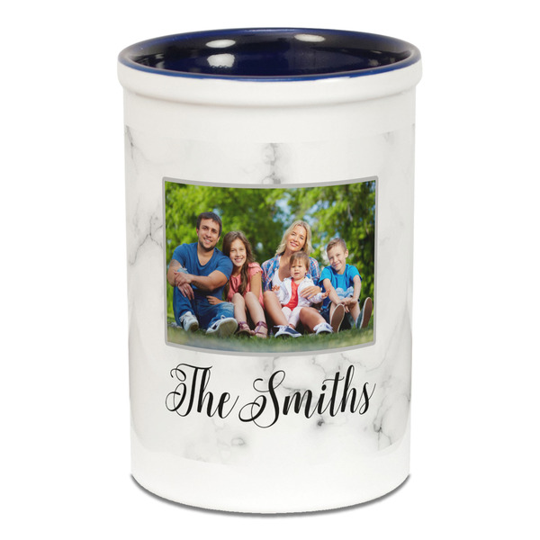 Custom Family Photo and Name Ceramic Pencil Holders - Blue