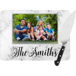 Family Photo and Name Rectangular Glass Cutting Board
