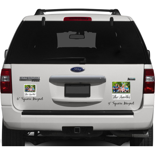 Family Photo and Name Personalized Square Car Magnets on Ford Explorer