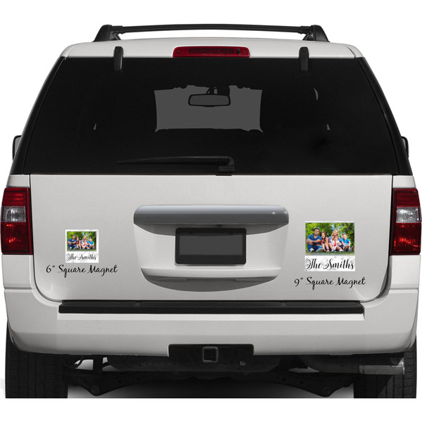 Family Photo and Name Personalized Square Car Magnets on Ford Explorer
