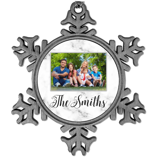 Custom Family Photo and Name Vintage Snowflake Ornament