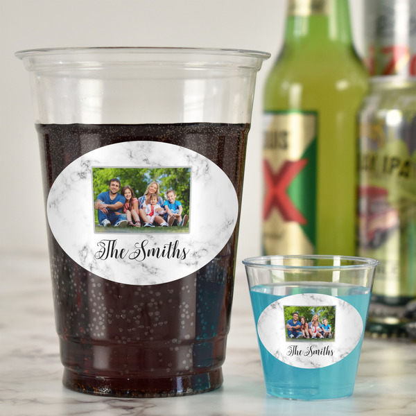 Family Photo and Name Plastic Shot Glasses - In Context