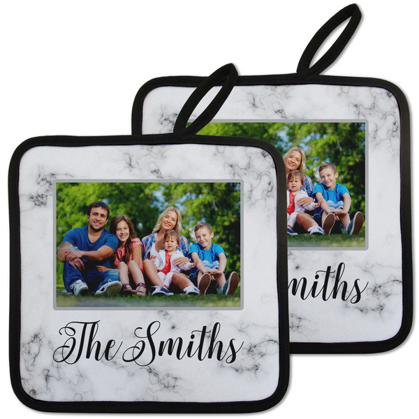 Custom Family Photo and Name Pot Holders - Set of 2