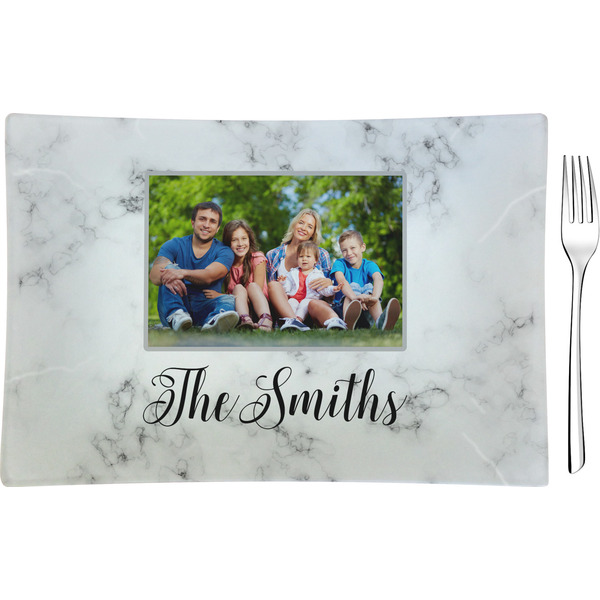 Custom Family Photo and Name Glass Rectangular Appetizer / Dessert Plate - Single