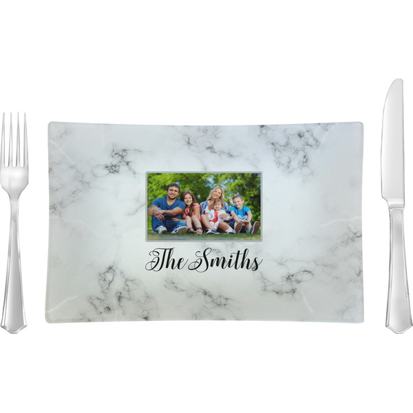 Custom Family Photo and Name Glass Rectangular Lunch / Dinner Plate - Single
