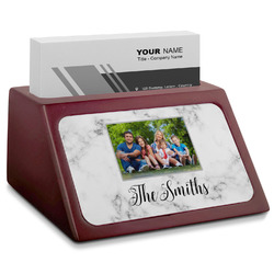 Family Photo and Name Red Mahogany Business Card Holder