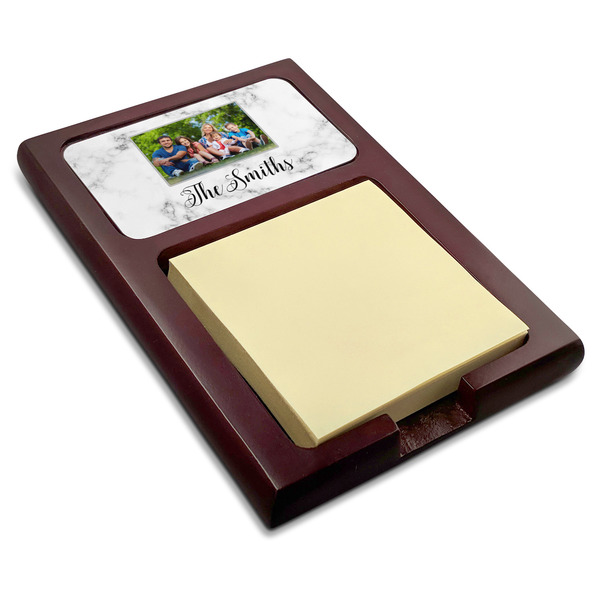 Custom Family Photo and Name Red Mahogany Sticky Note Holder