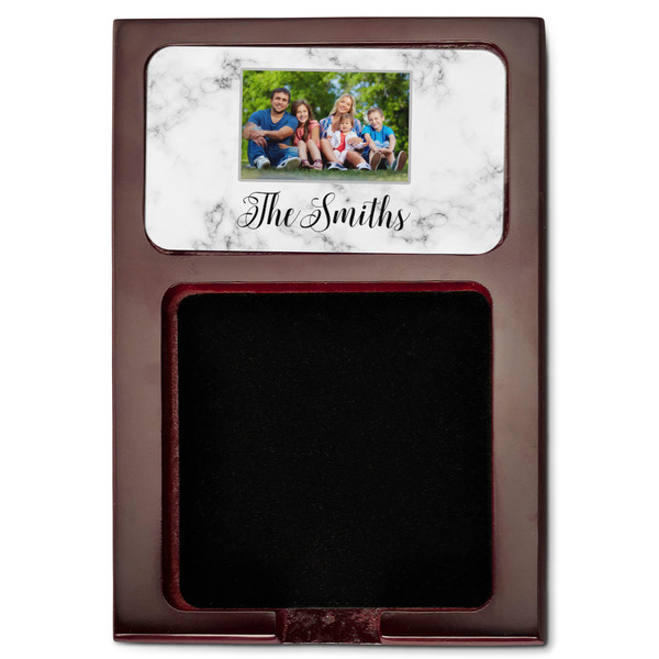 Family Photo and Name Red Mahogany Sticky Note Holder - Flat