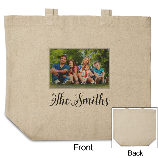 Family Photo and Name Reusable Cotton Grocery Bag - Front & Back View