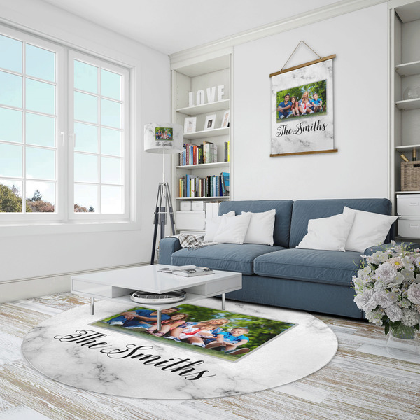 Family Photo and Name Round Area Rug - IN CONTEXT