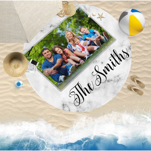 Family Photo and Name Round Beach Towel Lifestyle