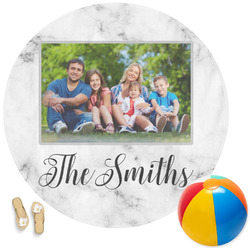 Family Photo and Name Round Beach Towel