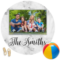 Family Photo and Name Round Beach Towel
