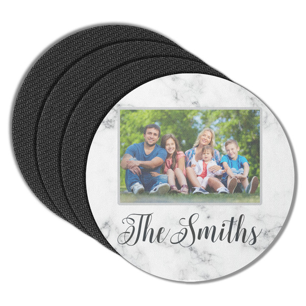 Custom Family Photo and Name Round Rubber Backed Coasters - Set of 4