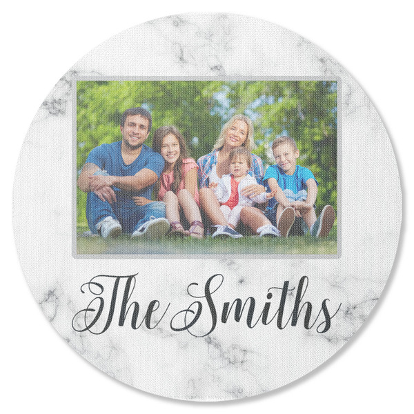 Custom Family Photo and Name Round Rubber Backed Coaster - Single
