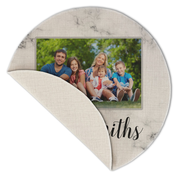Family Photo and Name Round Linen Placemats - Front (folded corner single sided)