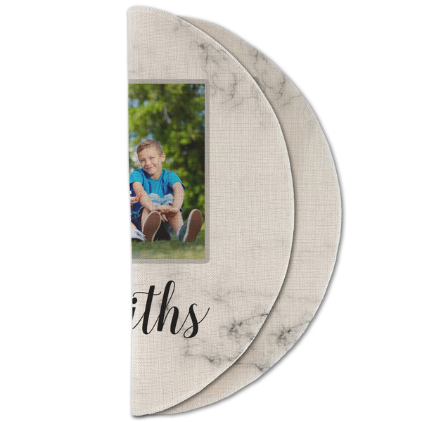Family Photo and Name Round Linen Placemats - HALF FOLDED (double sided)