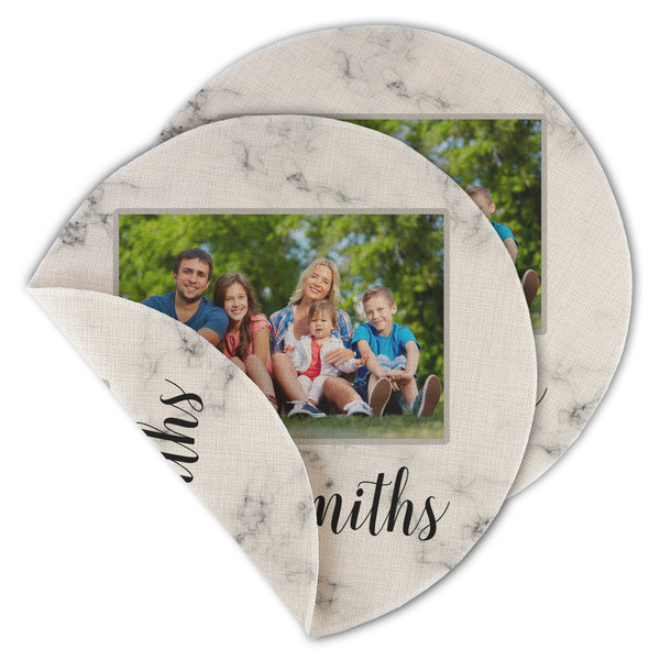 Custom Family Photo and Name Round Linen Placemat - Double-Sided - Single