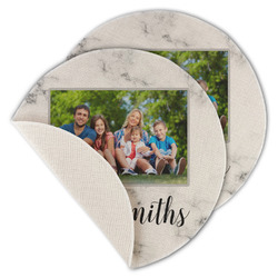 Family Photo and Name Round Linen Placemat - Single-Sided - Set of 4
