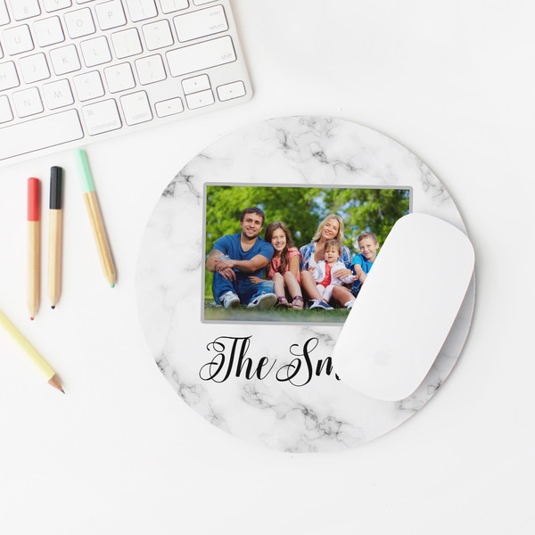 Family Photo and Name Round Mousepad - LIFESTYLE 2