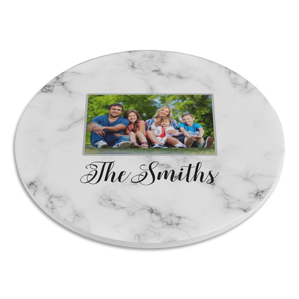 Family Photo and Name Round Stone Trivet - Angle View
