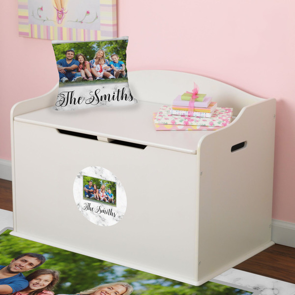Family Photo and Name Round Wall Decal on Toy Chest