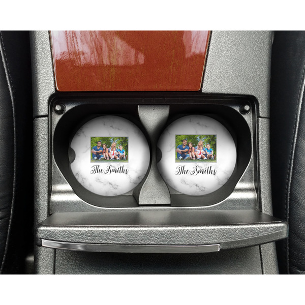 Family Photo and Name Sandstone Car Coaster - In Cup Holder