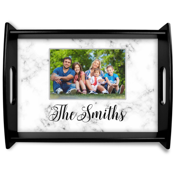 Custom Family Photo and Name Black Wooden Tray - Large