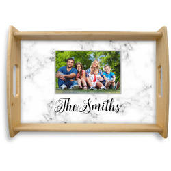 Family Photo and Name Natural Wooden Tray - Small