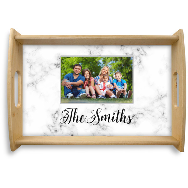 Custom Family Photo and Name Natural Wooden Tray - Small